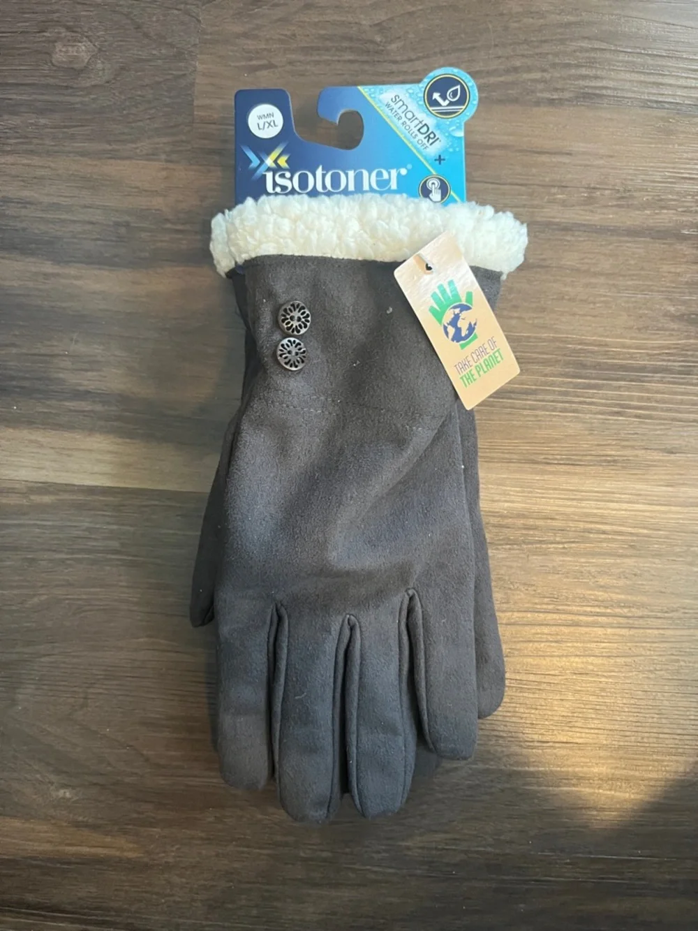 isotoner L/XL Charcoal Faux Suede Gloves with touchscreen capacity - Picture 2 of 5